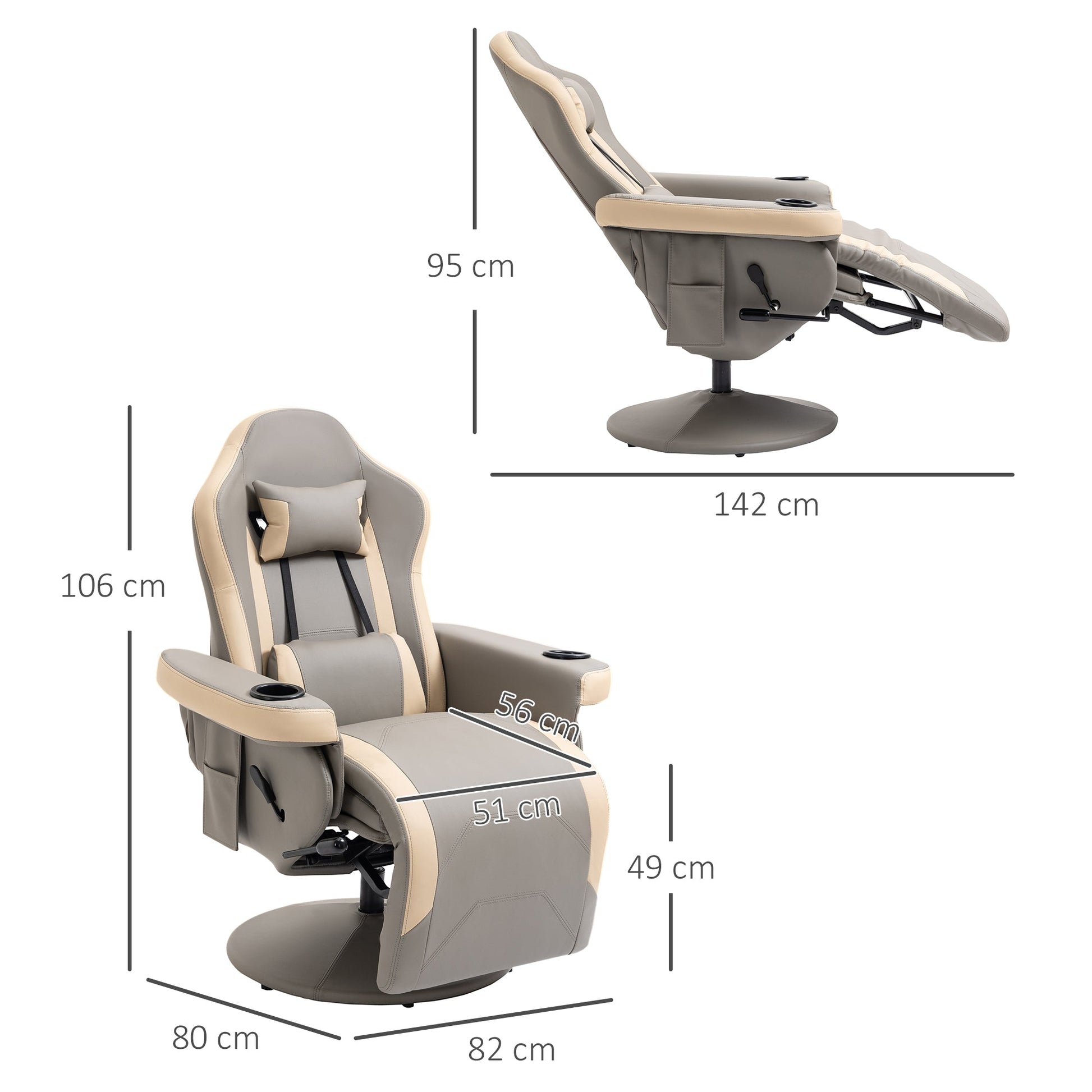 Manual Recliner Armchair PU Leather Lounge Chair w/ Adjustable Leg Rest, Reclining Function, Swivel, Grey