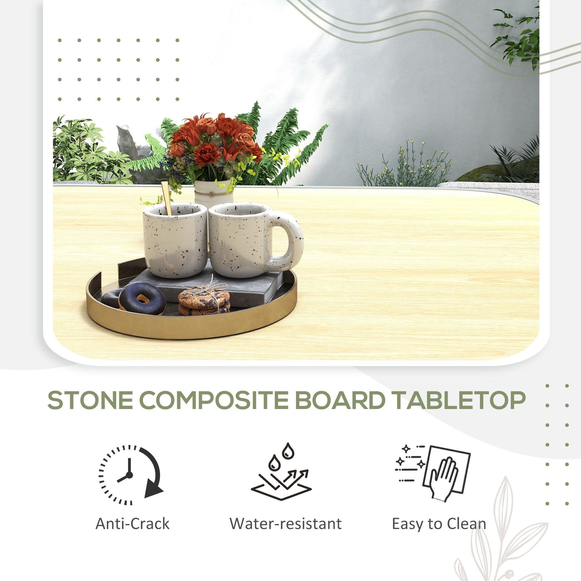4 Seater Rattan Cube Garden Furniture Set with Cushions, Square Garden Dining Set with Stone Composite Board Top Table, Outdoor Dining Table and Chairs, Grey