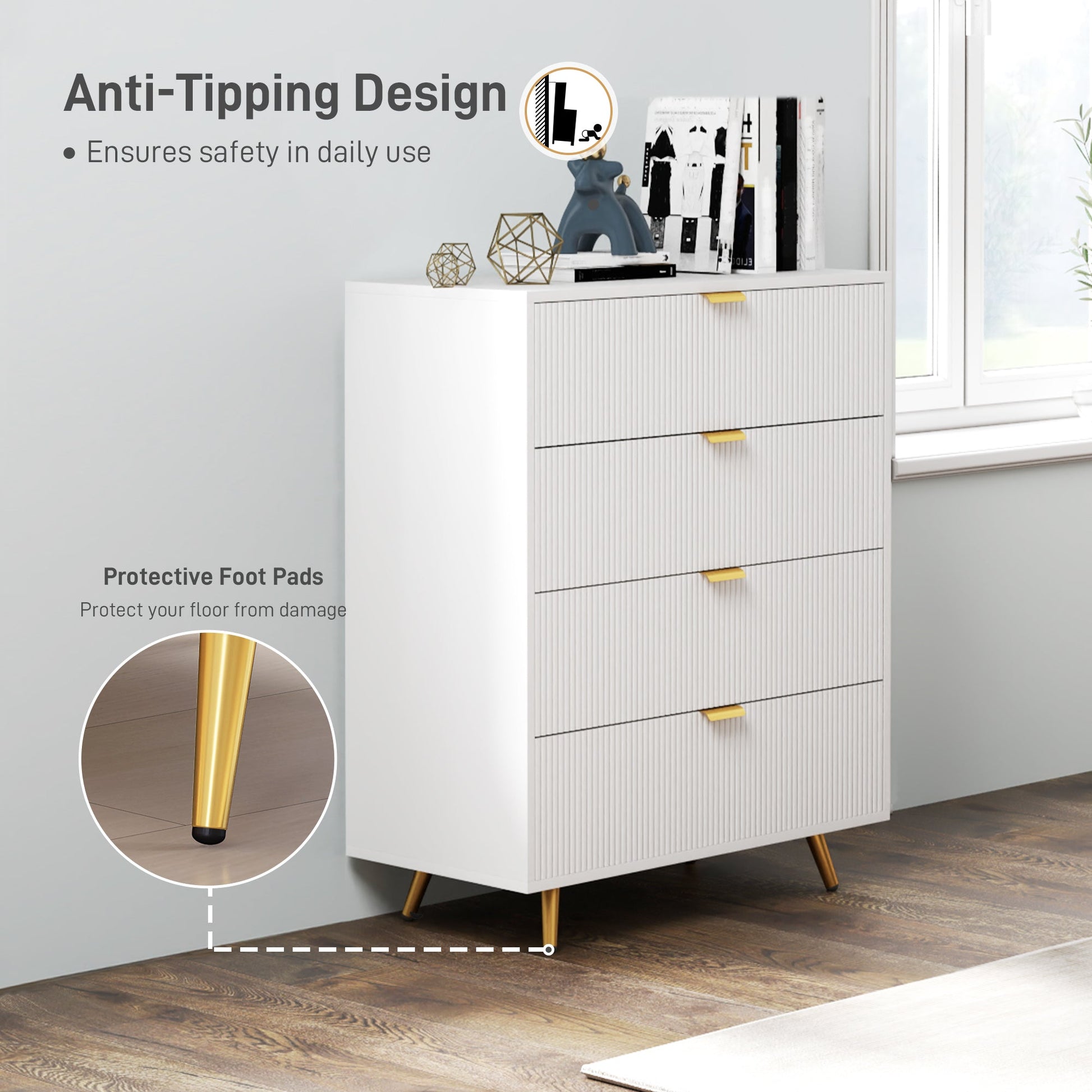 Elegant Four-Drawer Chest - White