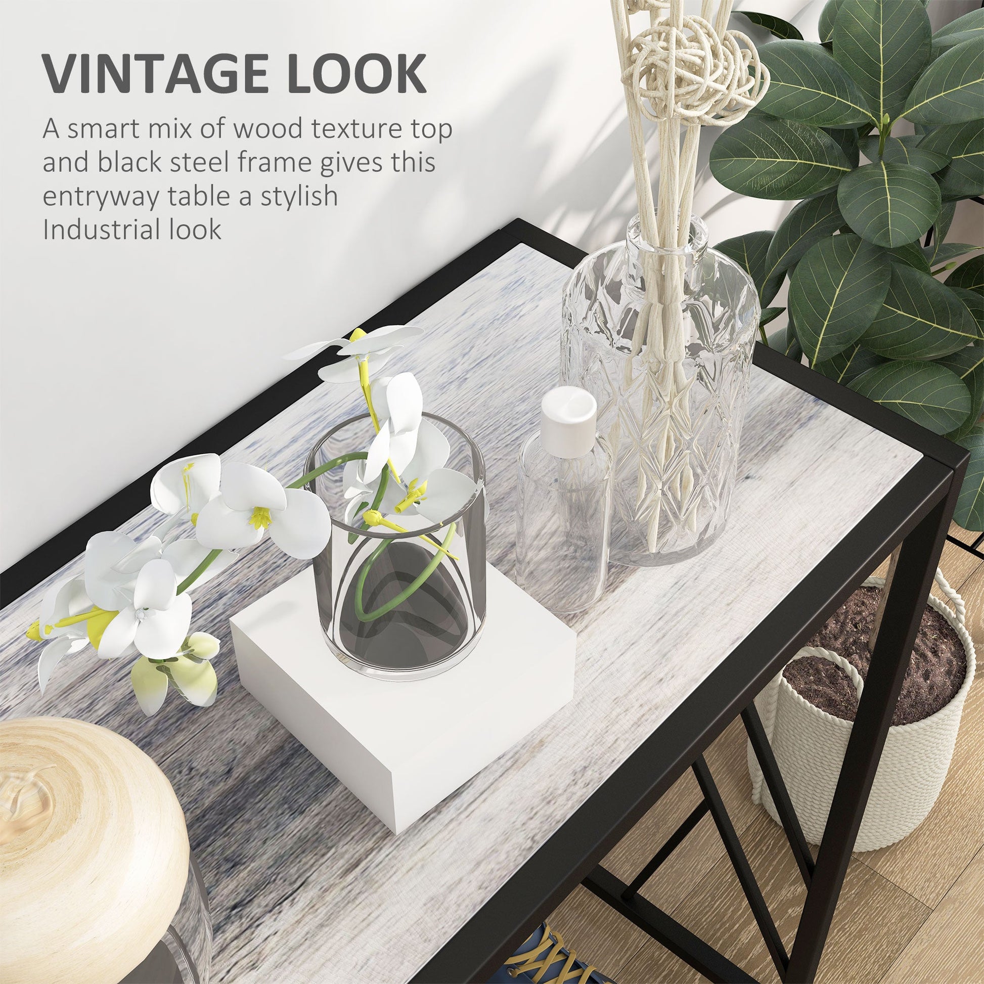 Console Table, Industrial Sofa Table with Metal Frame for Living Room, Hallway, 120cm, Grey