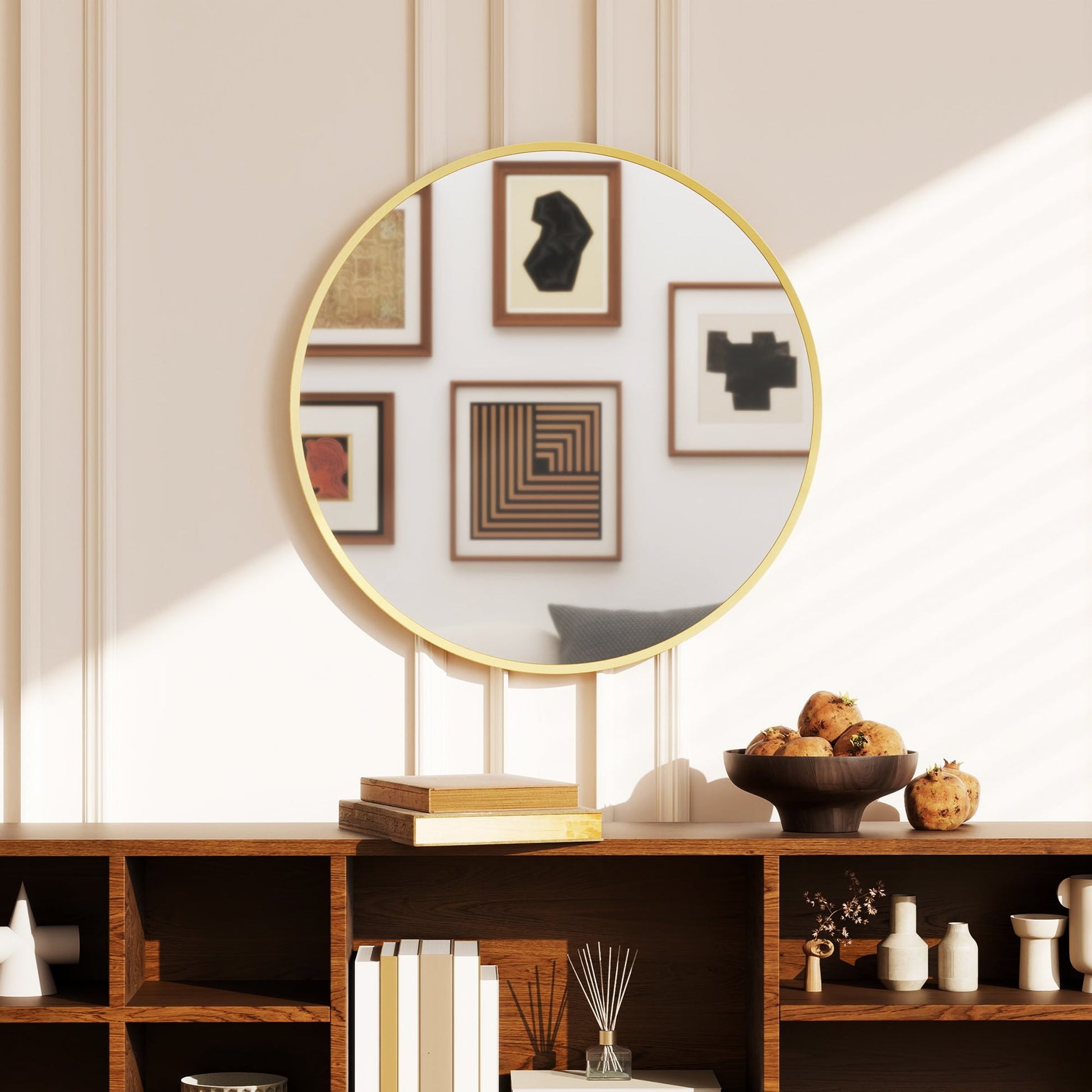 Decorative Wall Mirror for Bedroom Living Room, Modern Round Bathroom Mirror for Home Decor, Gold Tone