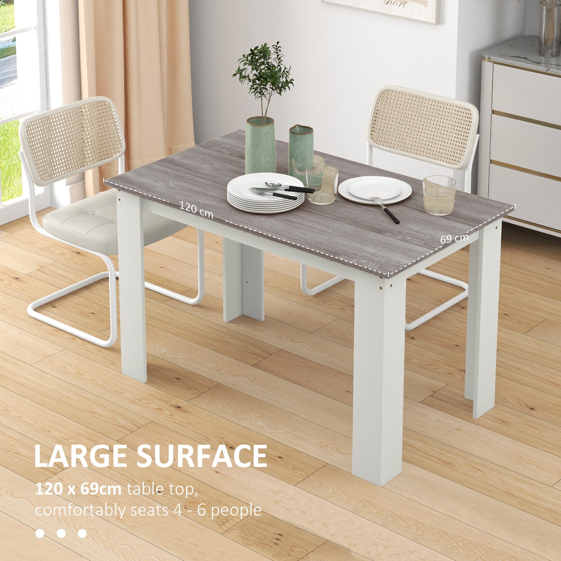 Dining Table for 4-6 People, Kitchen Table with Wood Effect for Dining Room, Grey