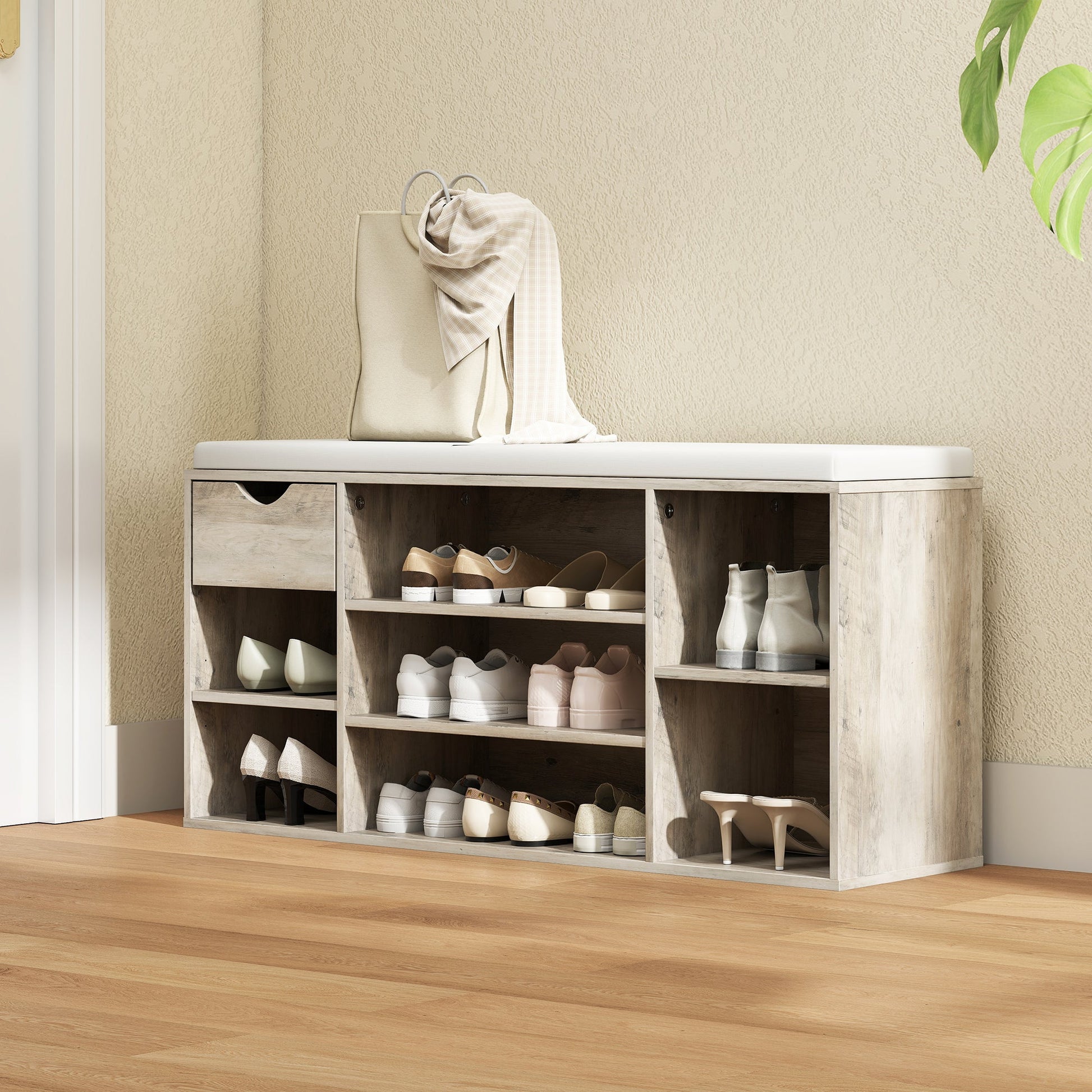 Shoe Storage Bench with Cushion - Grey