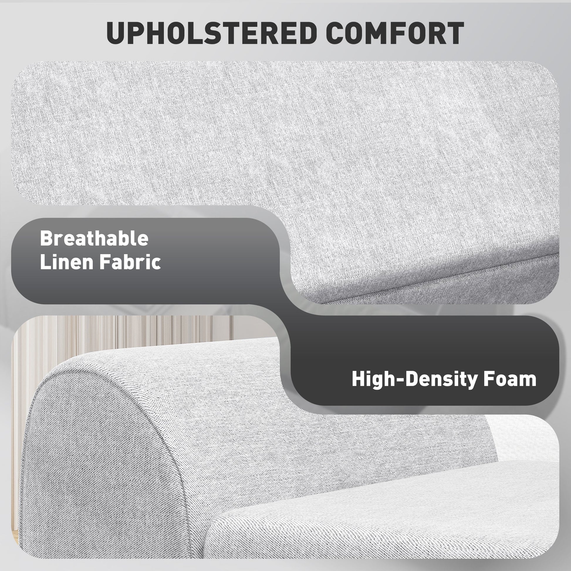 Storage Ottoman with Armrest, Upholstered Linen Storage Bench, Window Seat with Rubberwood Legs, Footstool for Bedroom Living Room, Hallway, Light Grey