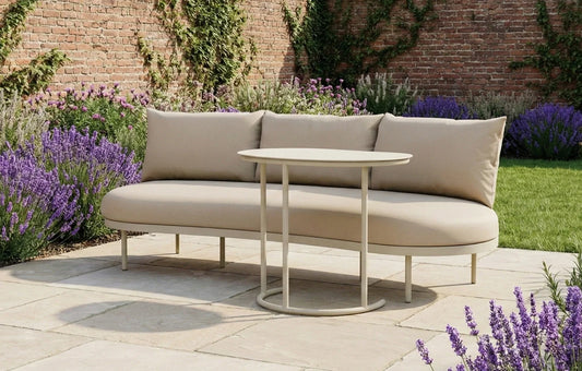 Kiki Beige 3-Seater Curved Garden Sofa and Coffee Table