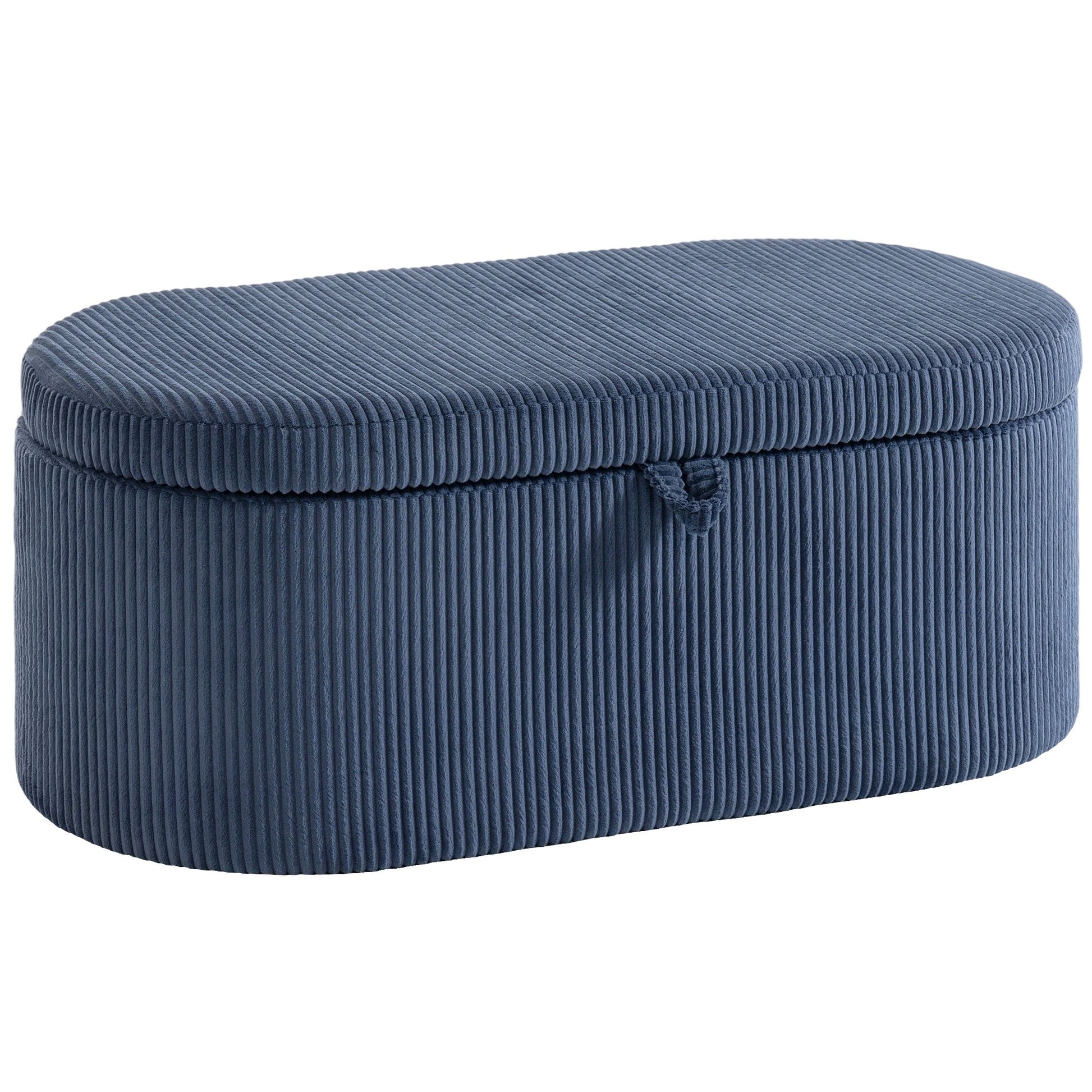 Storage Ottoman, Corduroy Upholstered Ottoman Storage Box with Padded Seat, 105 x 51 x 49 cm, Blue