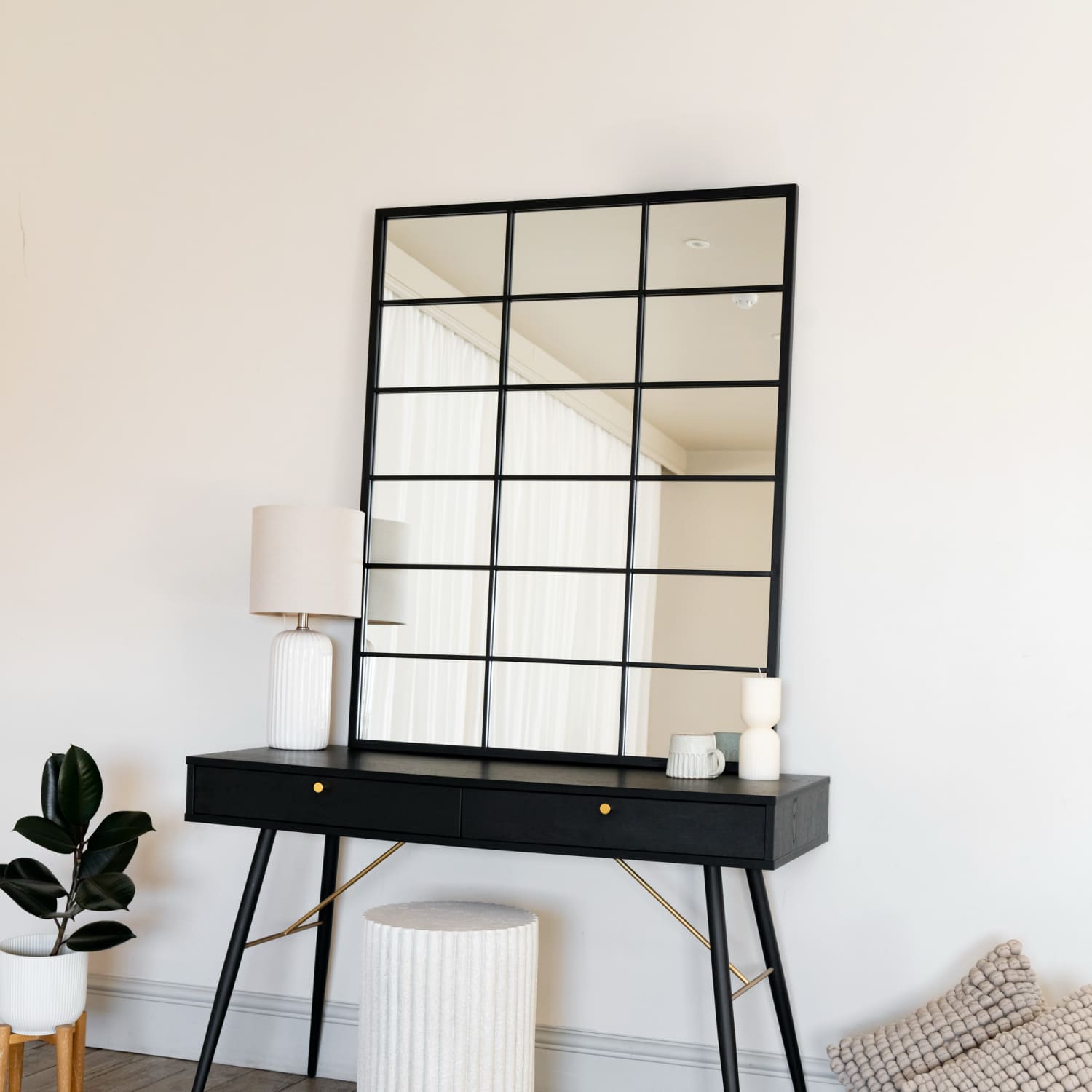 Black Metal Rectangle Lattice Window Mirror - 120cm x 95cm