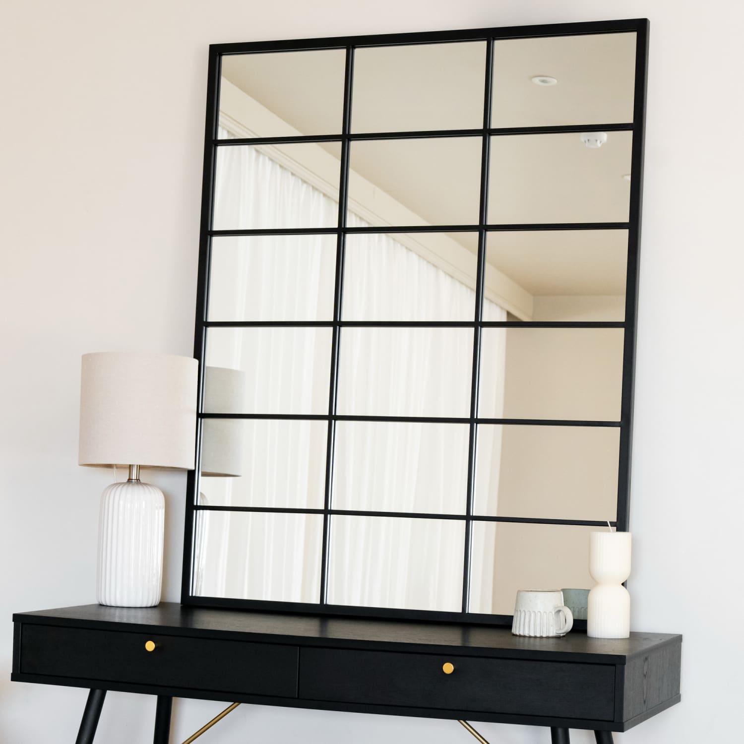 Black Metal Rectangle Lattice Window Mirror - 120cm x 95cm