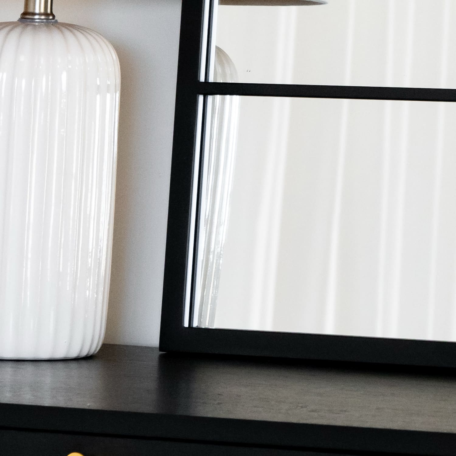 Black Metal Rectangle Lattice Window Mirror - 120cm x 95cm