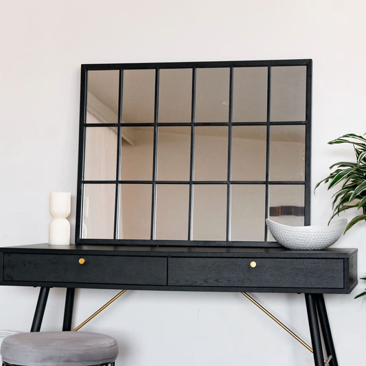 Black Metal Rectangle Lattice Window Mirror - 90cm x 70cm