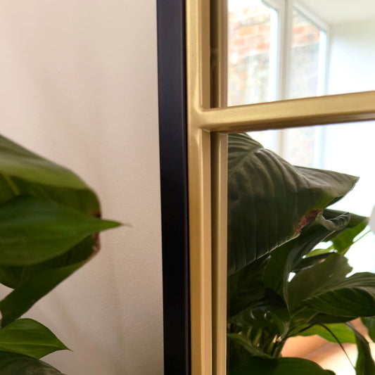 Full Length Black and Gold Metal Rectangle Lattice Grid Mirror - 180cm x 105cm.