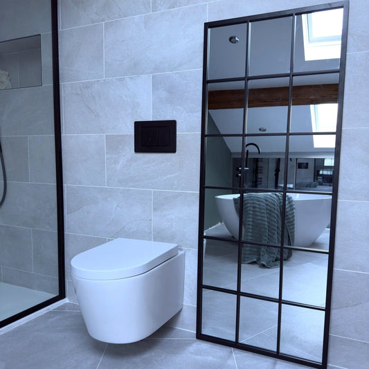 Full Length Black Metal Rectangle Lattice Grid Mirror - 150cm x 60cm.