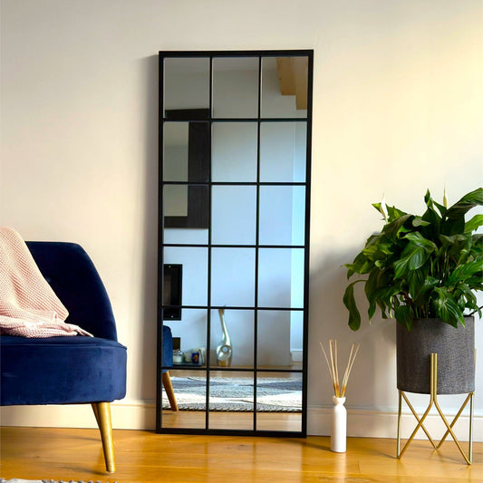 Full Length Black Metal Rectangle Lattice Grid Mirror - 150cm x 60cm.