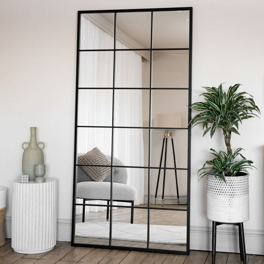 Full Length Black Metal Rectangle Lattice Window Mirror - 180cm x 90cm