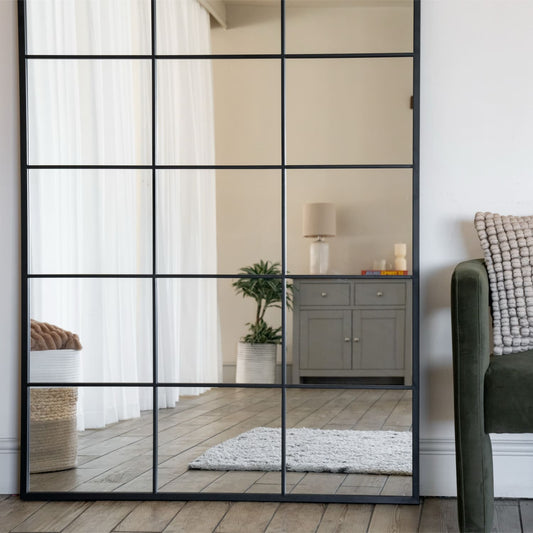 Full Length Black Metal Rectangle Lattice Window Mirror - 200cm x 120cm