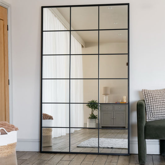 Full Length Black Metal Rectangle Lattice Window Mirror - 200cm x 120cm