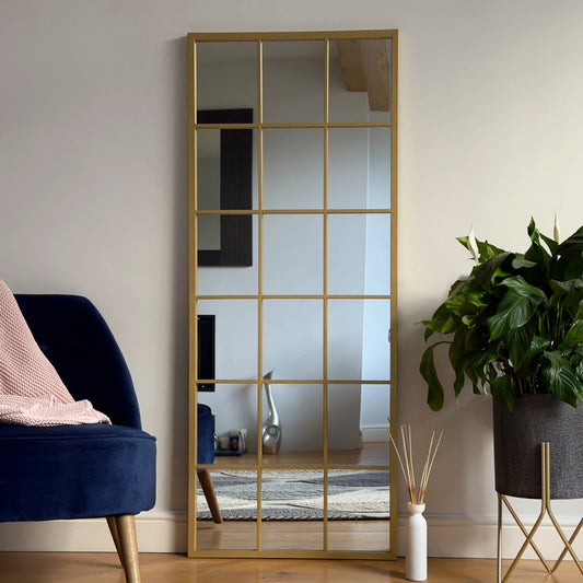 Full Length Gold Metal Rectangle Lattice Grid Mirror - 150cm x 60cm