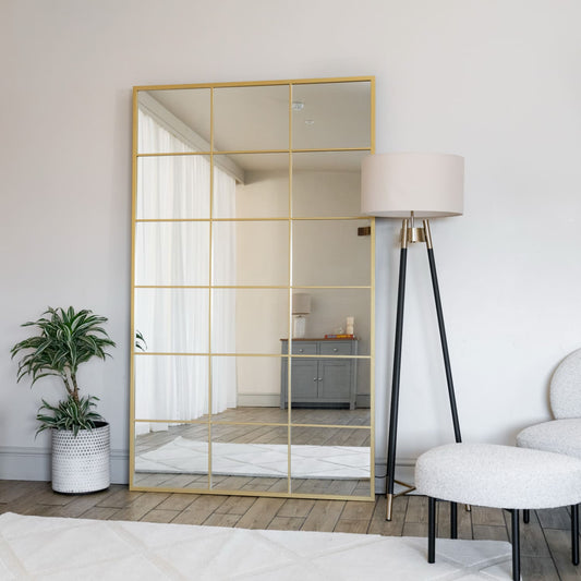 Full Length Gold Metal Rectangle Lattice Grid Mirror - 180cm x 105cm