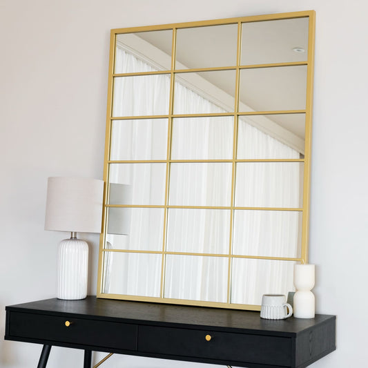 Gold Metal Rectangle Lattice Grid Mirror - 120cm x 95cm
