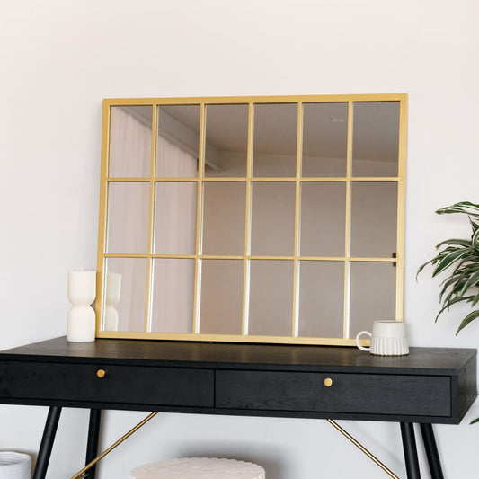 Gold Metal Rectangle Lattice Window Mirror - 90cm x 70cm