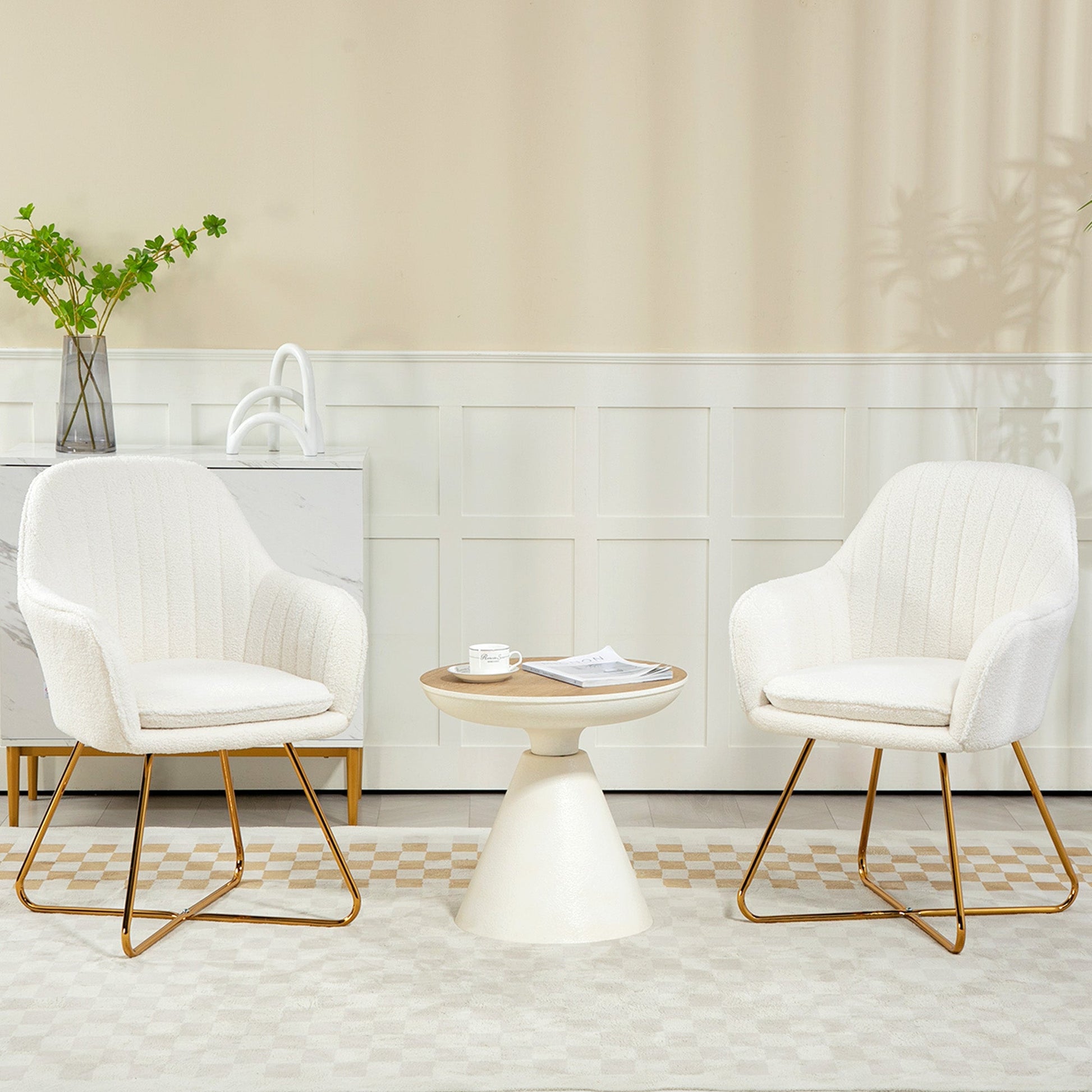 Set of Two Sherpa Fleece Dining Chairs - Cream