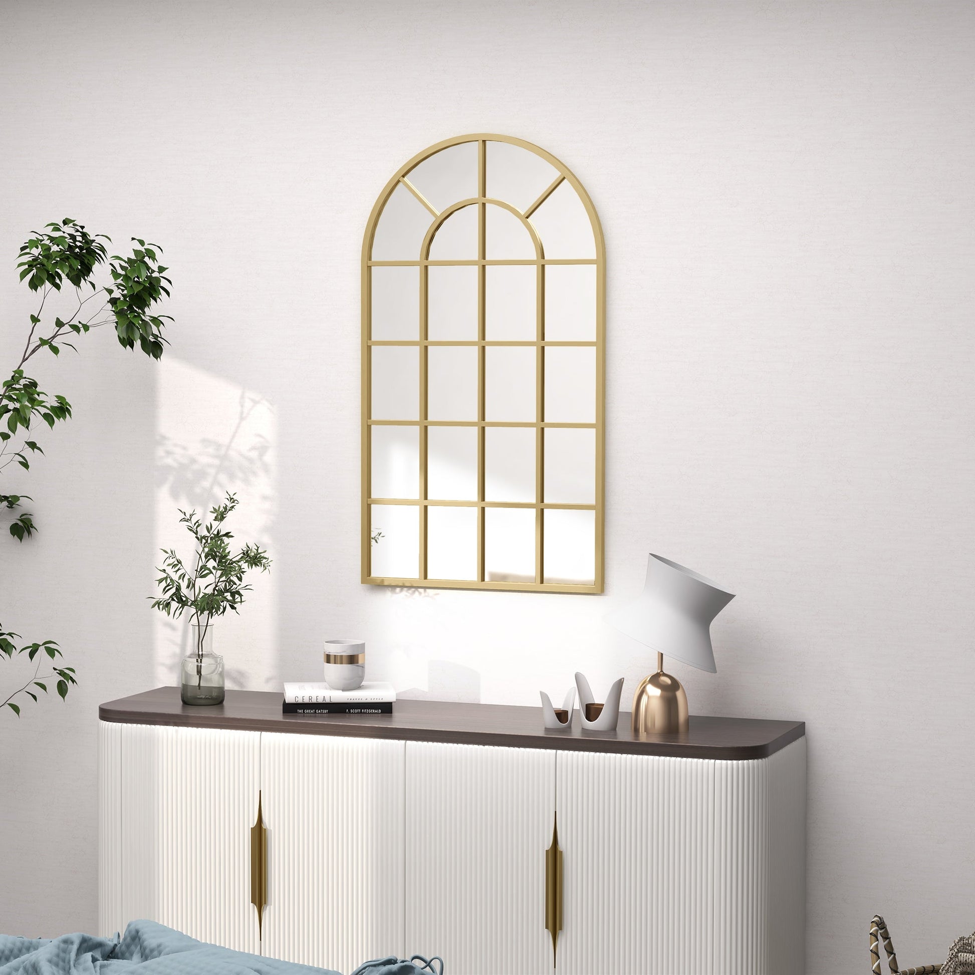 Arched Decorative Wall Mirror for Bedroom Living Room, Modern Window Bathroom Mirror for Home Decor