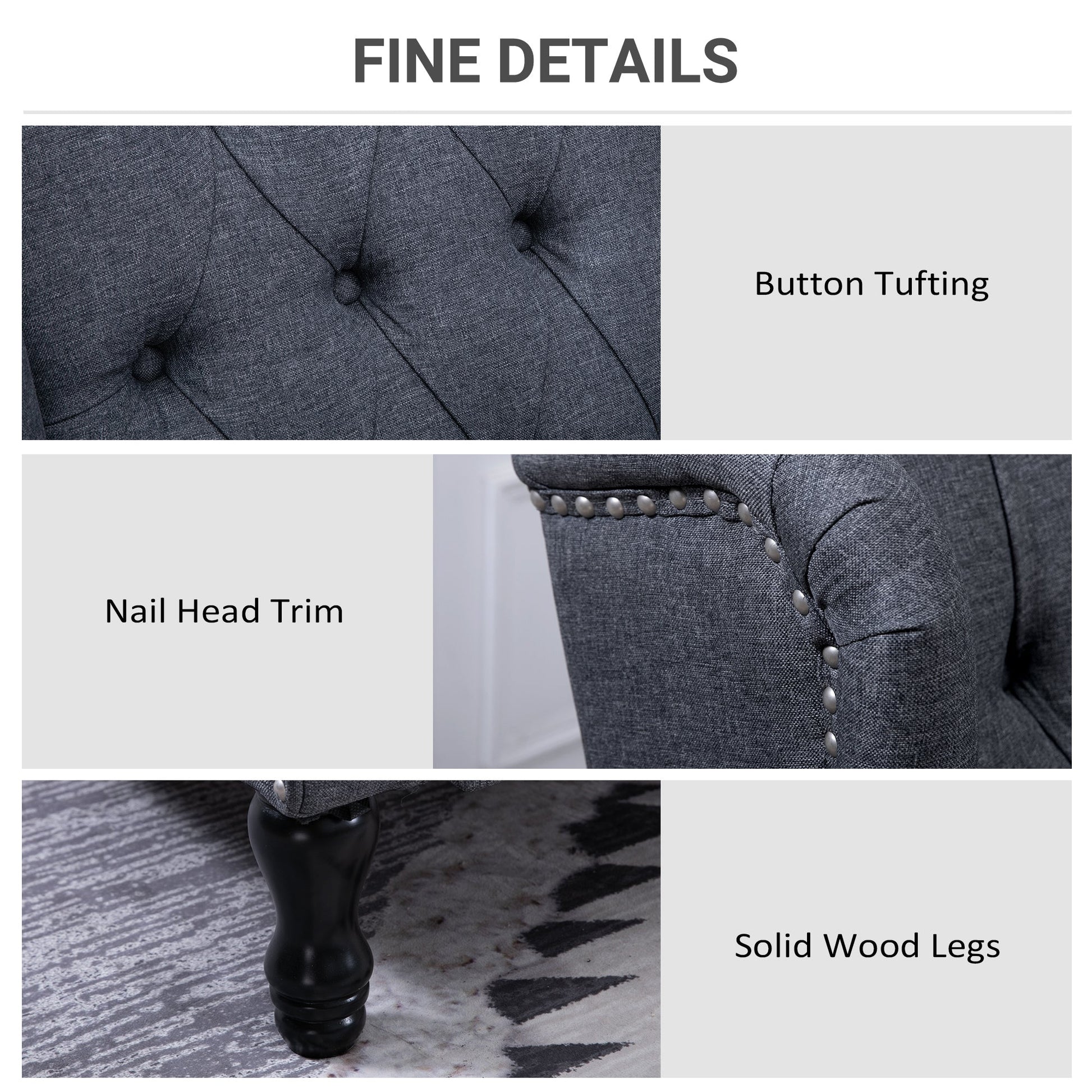 Recliner Armchair, Vintage Reclining Chair with Nail Head Trim, Wingback Chair with Button Tufted Back and Footrest, for Living Room, Dark Grey