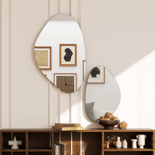 Set of 2 Pebble-Shaped Wall Mirror - Black