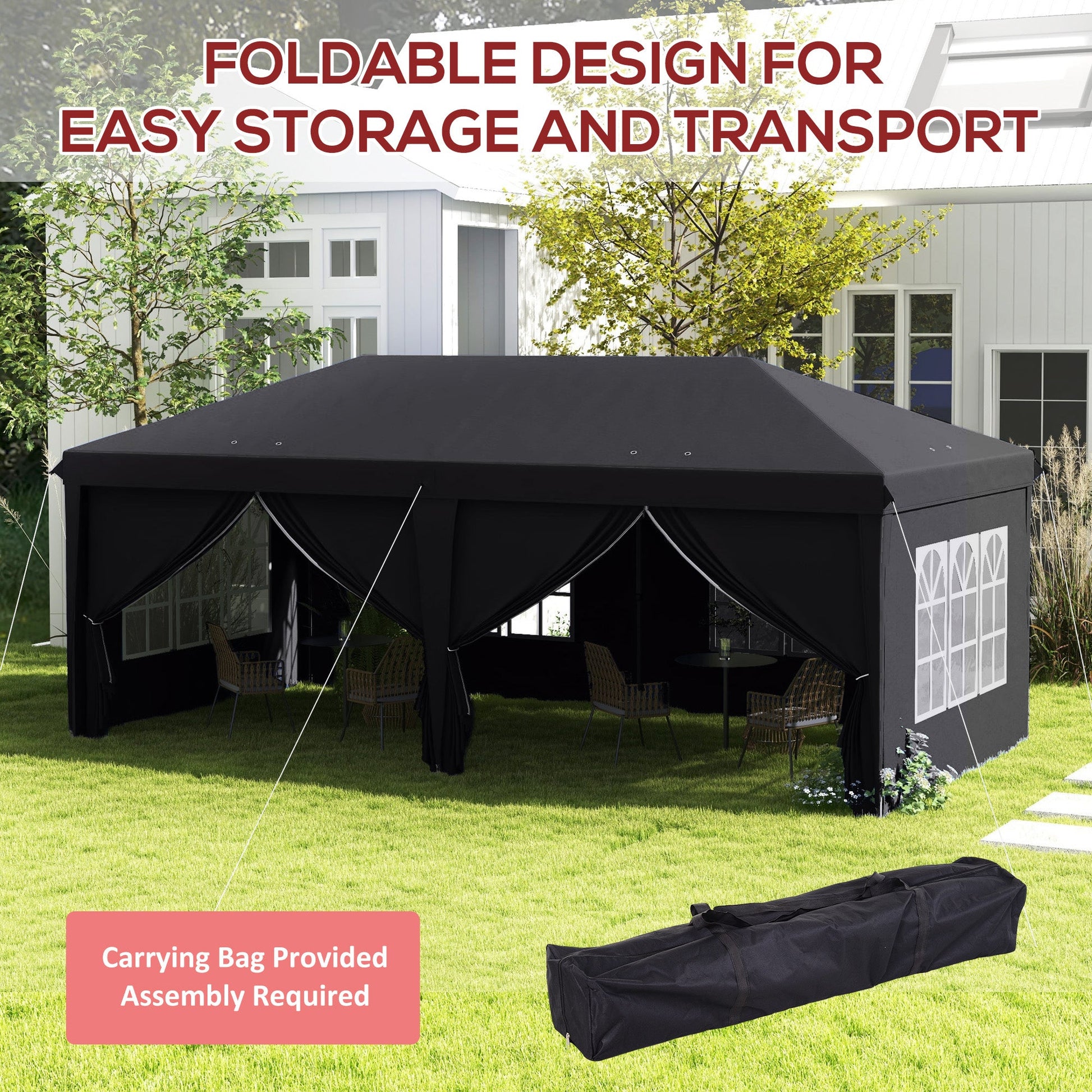 3 x 6m Pop-Up Gazebo, with Curtain Walls and Windows - Grey