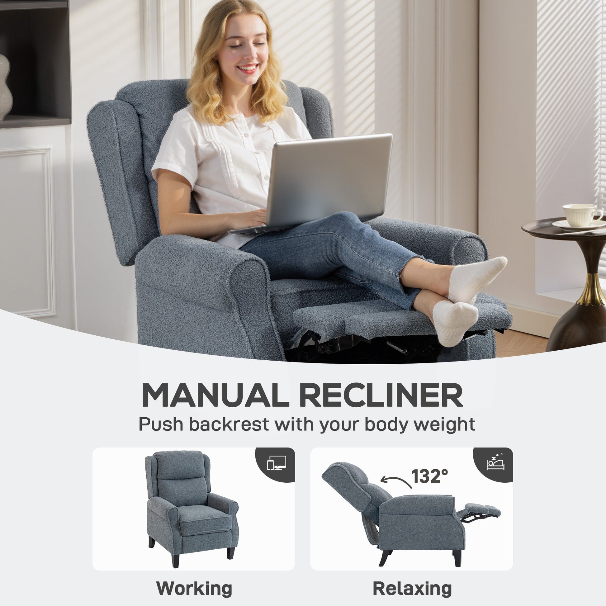 Recliner Armchair with Extended Leg Rest - Grey