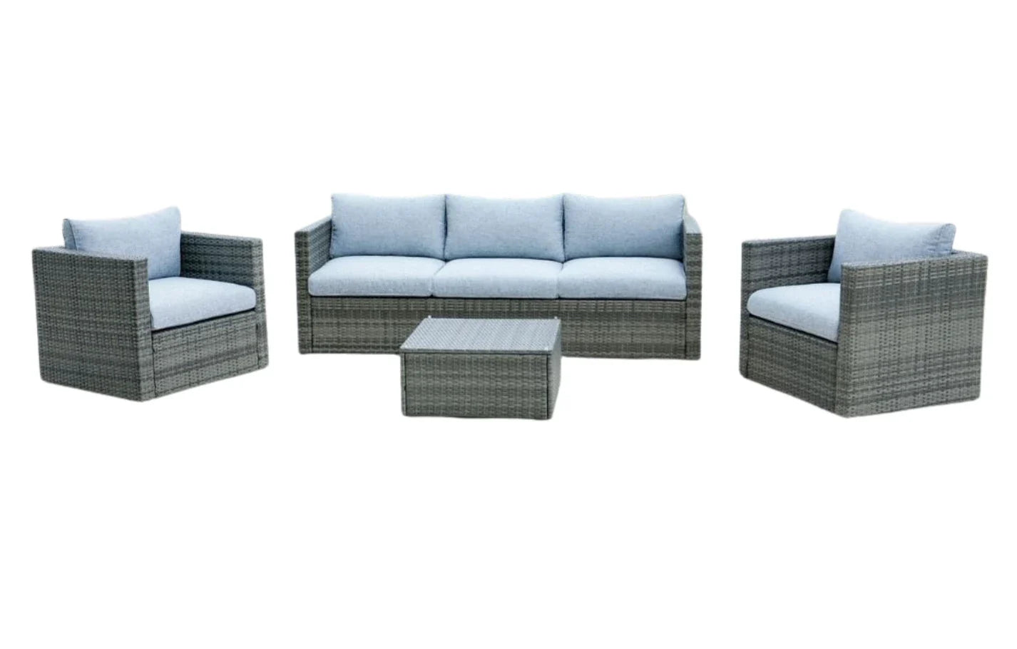 Lima 5 Seater Grey Polyrattan Garden Sofa Set Bundle with Armchair, Coffee Table & Protective Cover