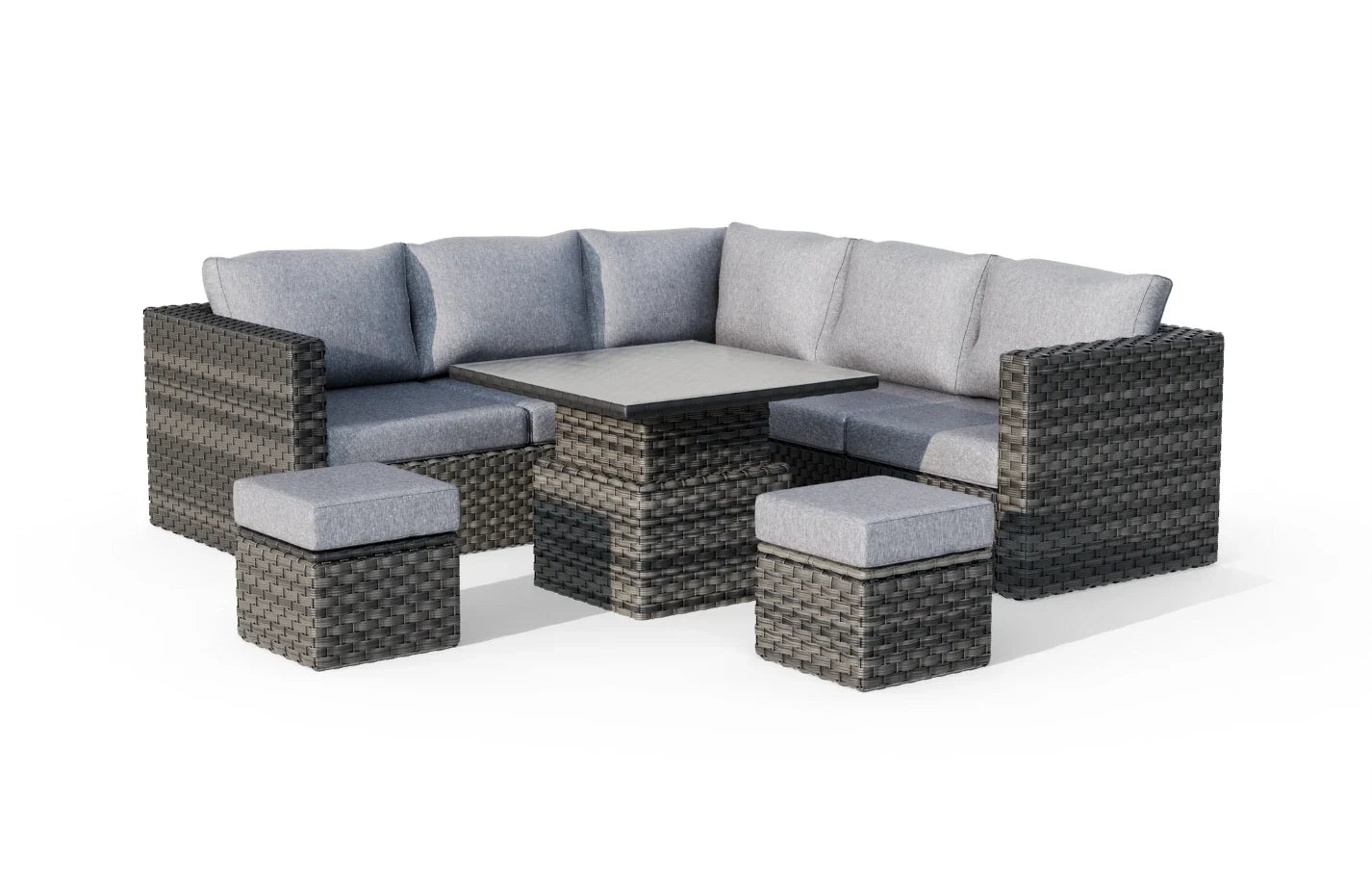 Lima 7-Seater Rattan Garden Corner Sofa Set | Height-Adjustable Table, Stools & Protective Cover