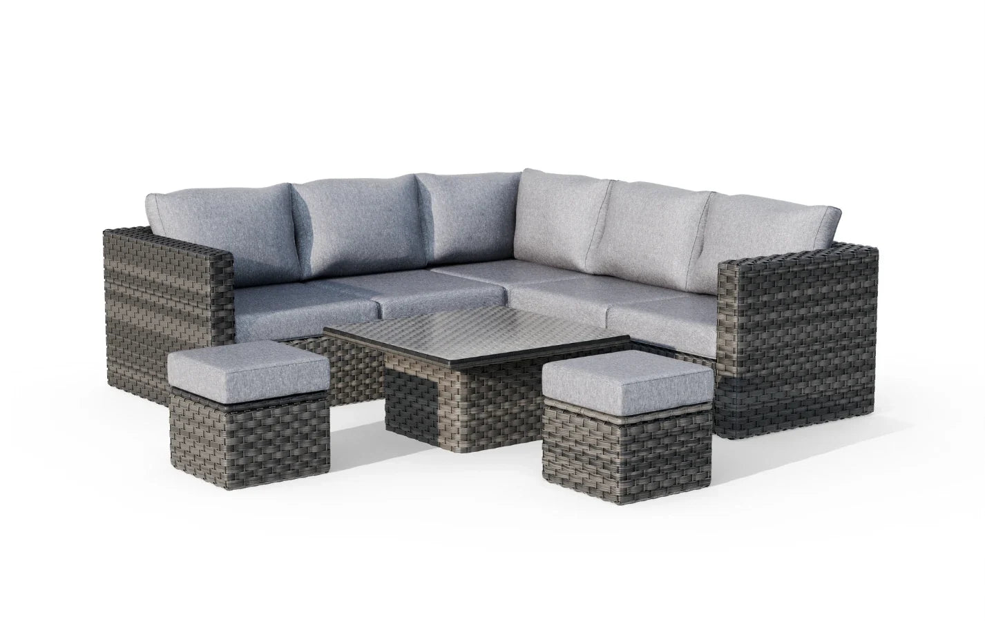 Lima 7-Seater Rattan Garden Corner Sofa Set | Height-Adjustable Table, Stools & Protective Cover