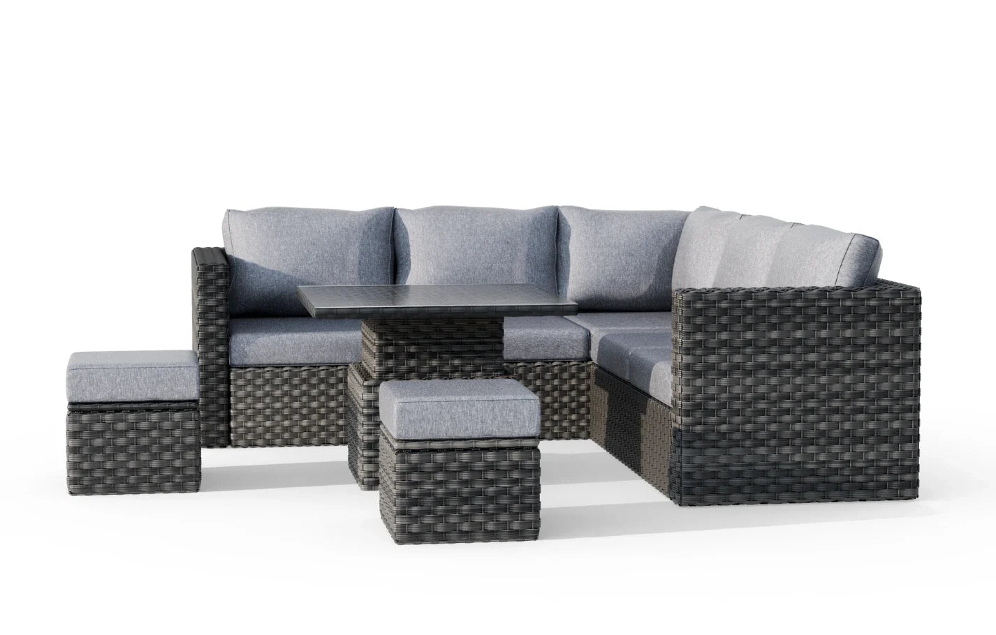 Lima 7-Seater Rattan Garden Corner Sofa Set | Height-Adjustable Table, Stools & Protective Cover