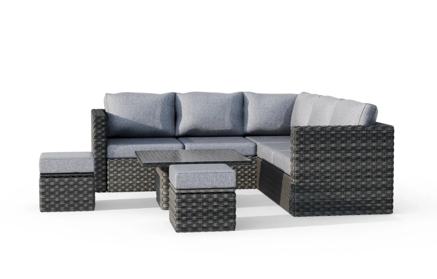 Lima 7-Seater Rattan Garden Corner Sofa Set | Height-Adjustable Table, Stools & Protective Cover