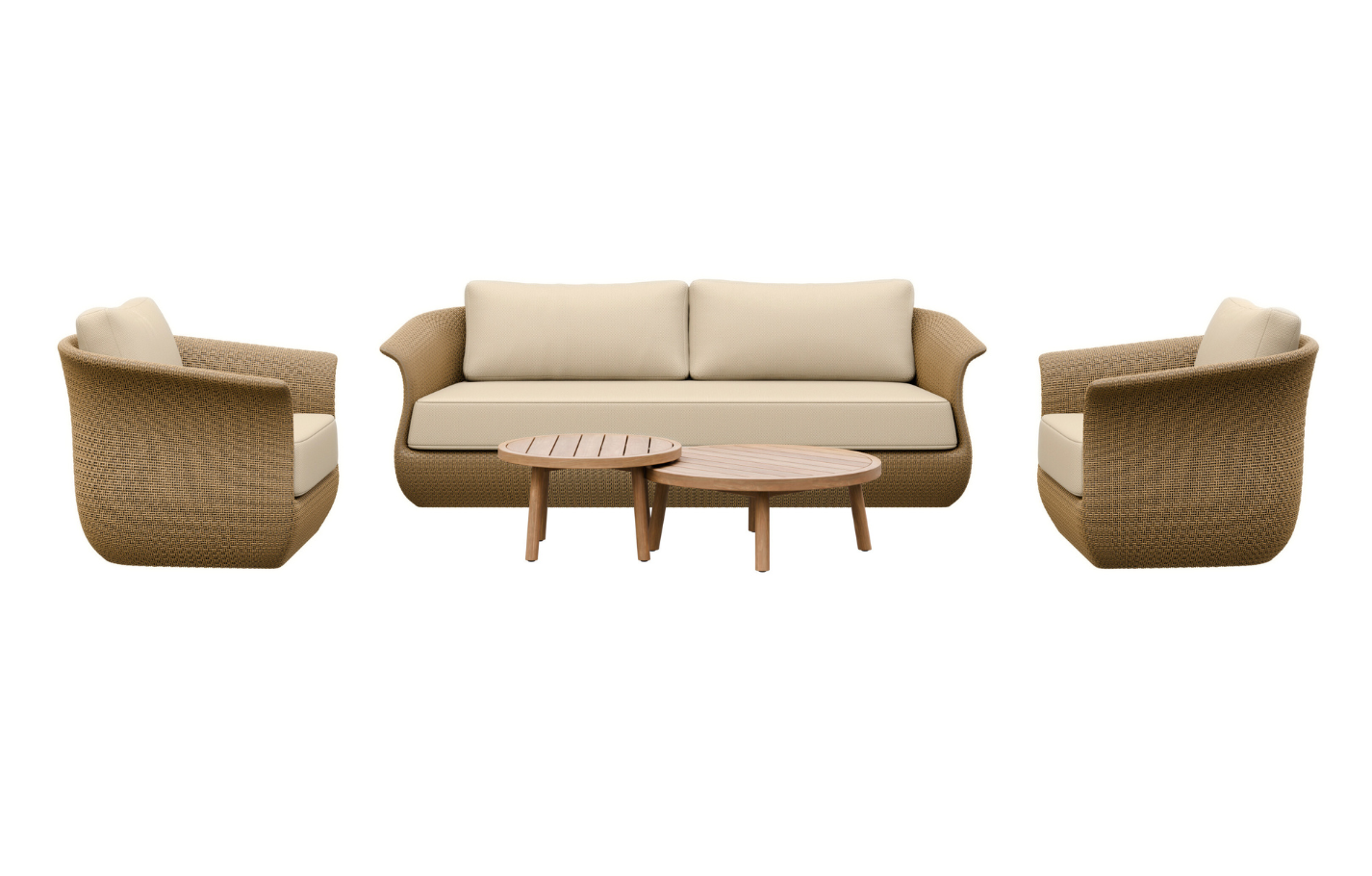 Linden Rattan 5-Seater Outdoor Sofa & Armchair Set with Teak Coffee Tables