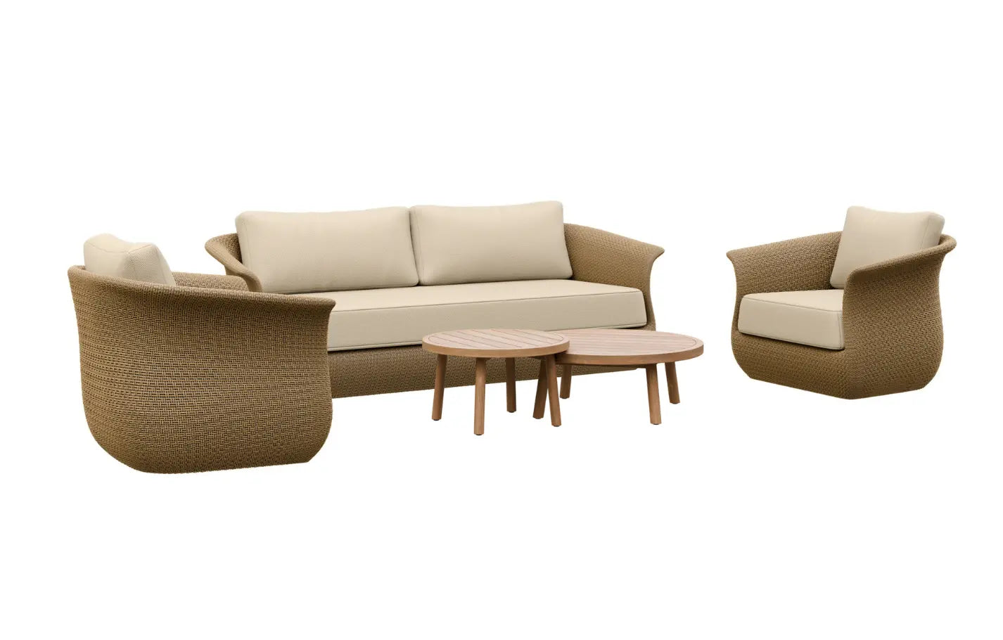 Linden Rattan 5-Seater Outdoor Sofa & Armchair Set with Teak Coffee Tables