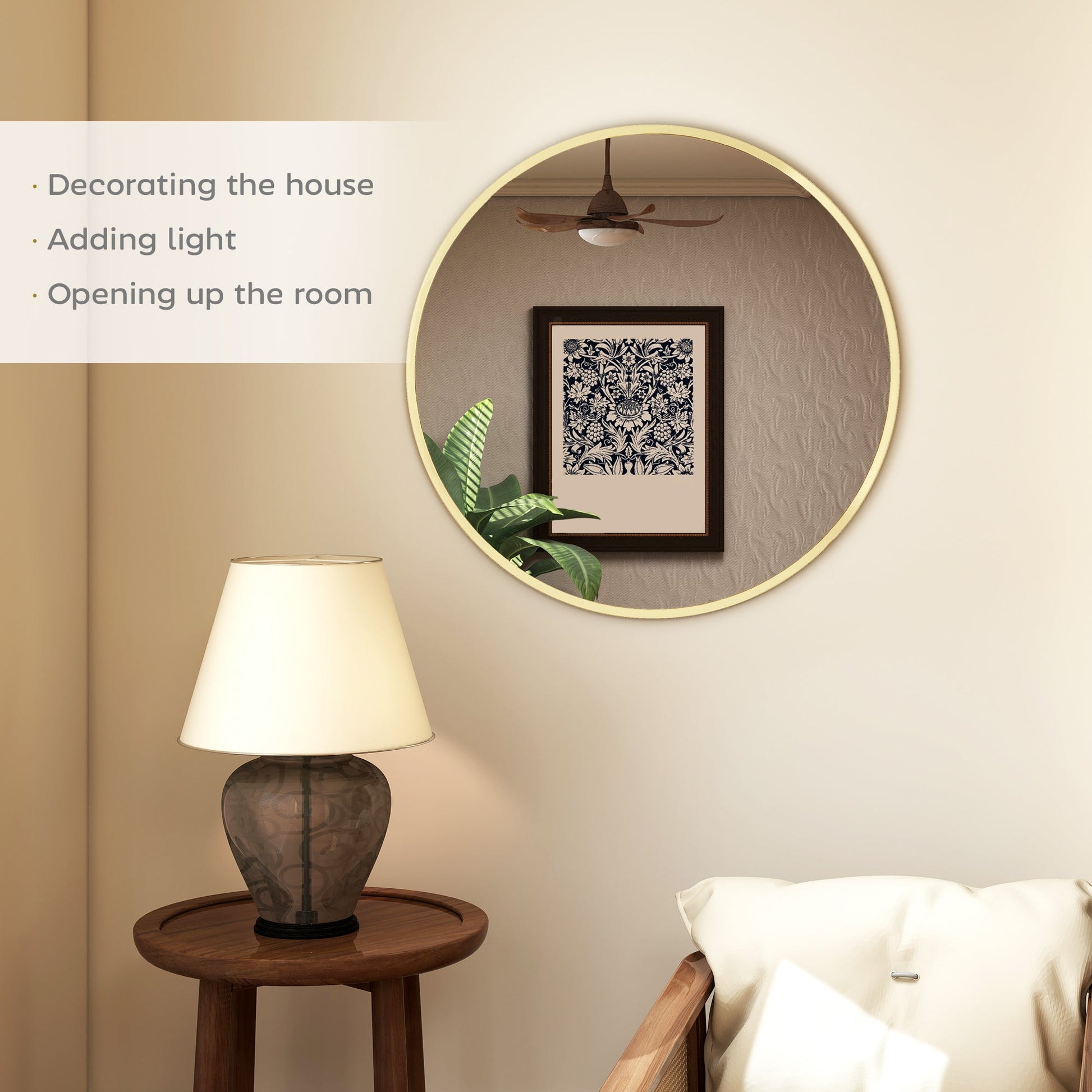 Decorative Wall Mirror for Bedroom Living Room, Modern Round Bathroom Mirror for Home Decor, Gold Tone