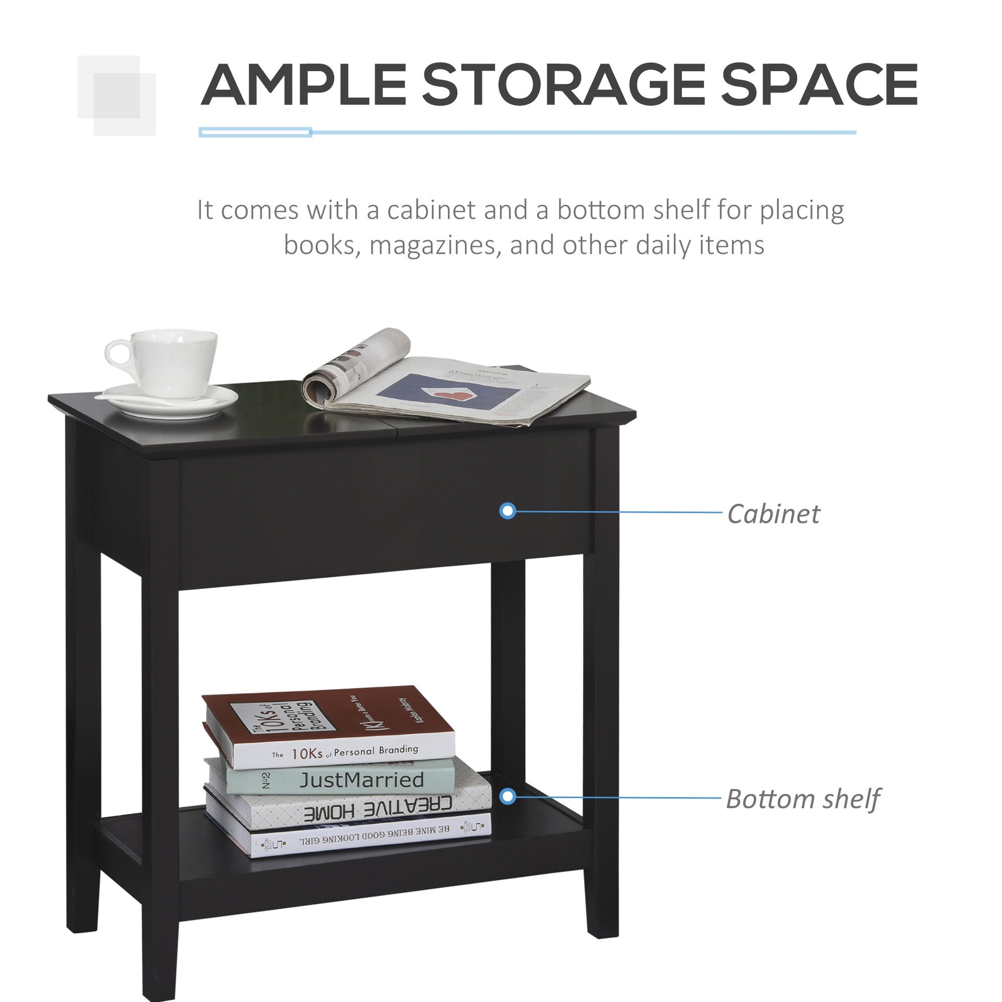 End Table, Narrow Side Table with Flip Top , Shelf, Dark Coffee