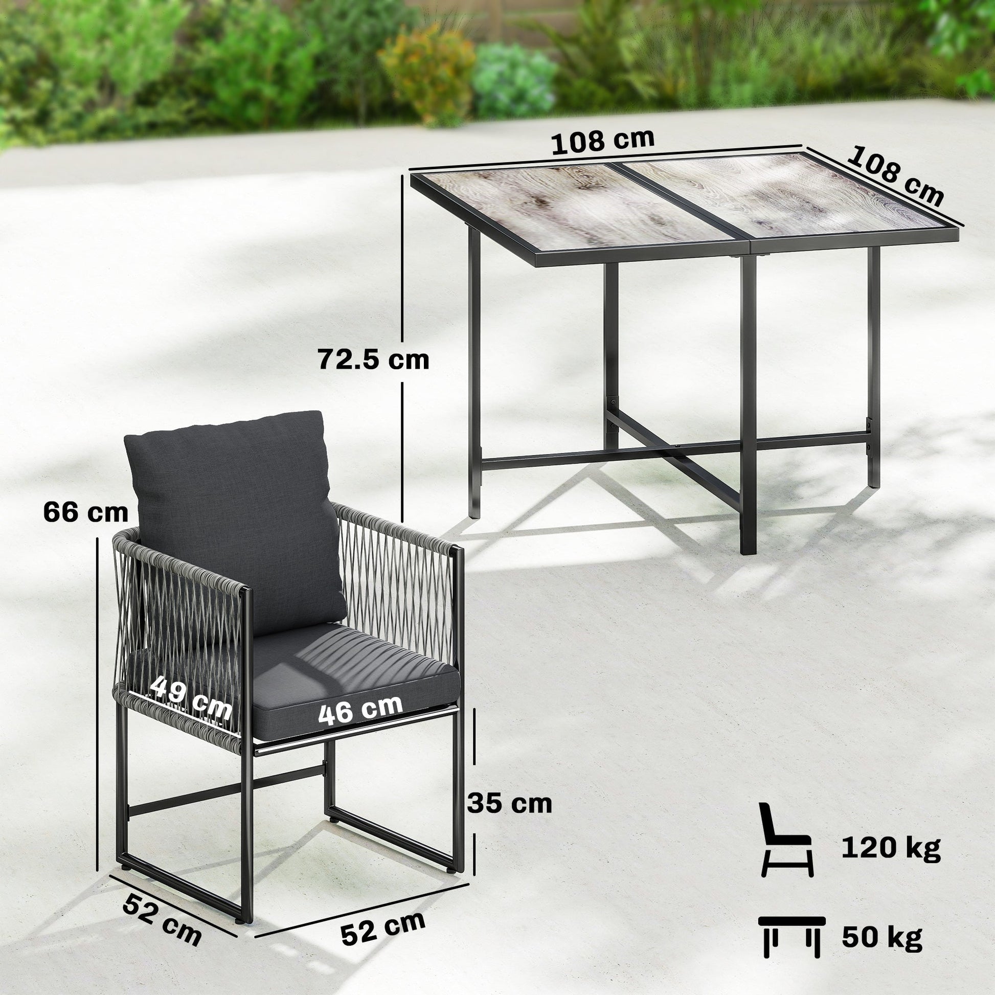 4-Seater Garden Dining Set, Rattan Outdoor Furniture with Space-Saving Chairs and Thick Cushions for Patio Balcony, Black