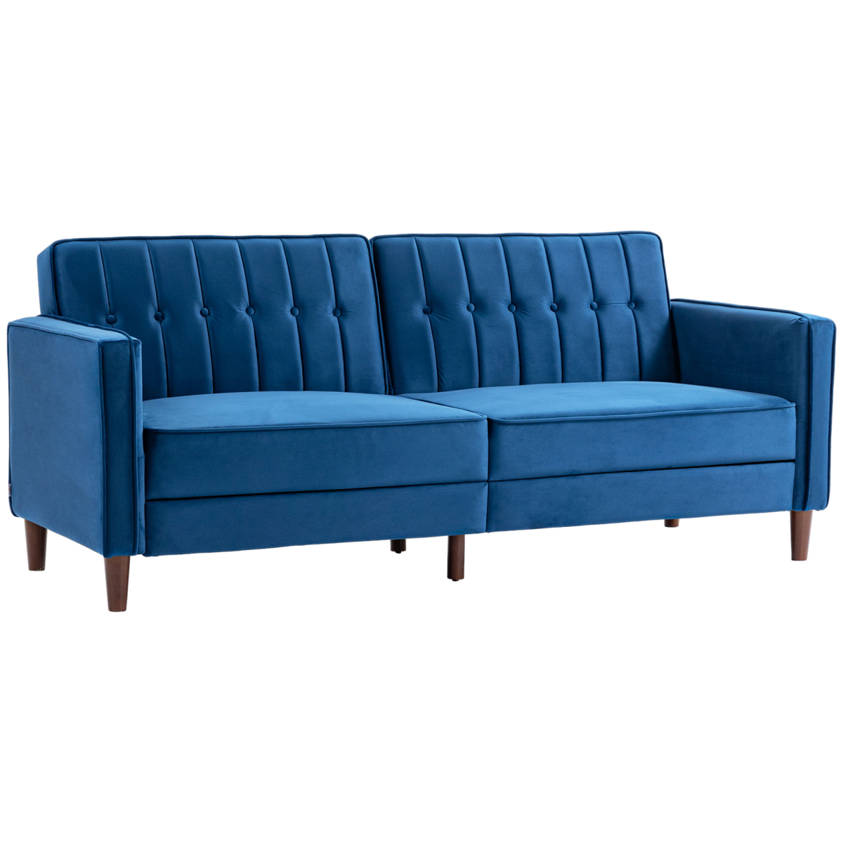 Convertible Sofa Futon Velvet-Touch Tufted Couch Sofa Bed Blue