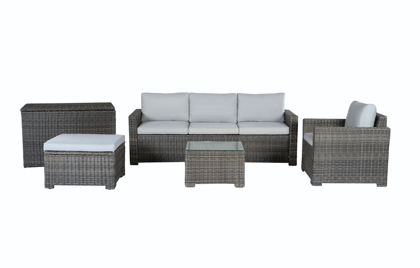 Marbella Grey 5 Seater Chaise Garden Sofa Set and Cushion Box Bundle