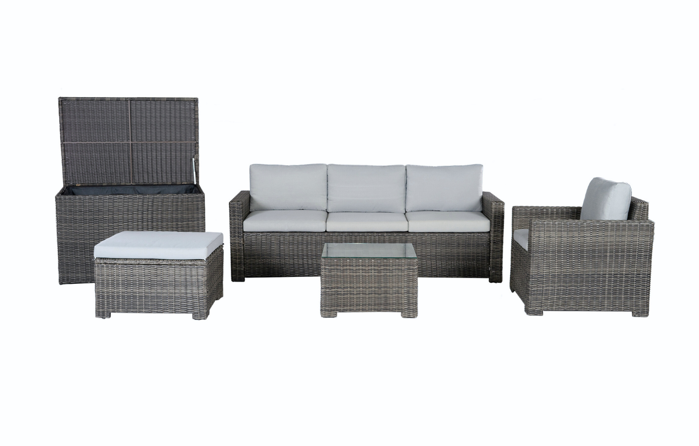 Marbella Grey 5 Seater Chaise Garden Sofa Set and Cushion Box Bundle
