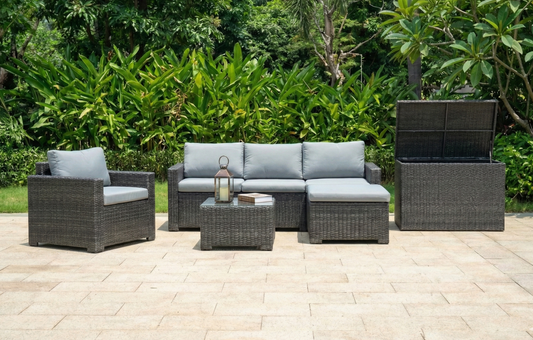 Marbella Grey 5 Seater Chaise Garden Sofa Set and Cushion Box Bundle