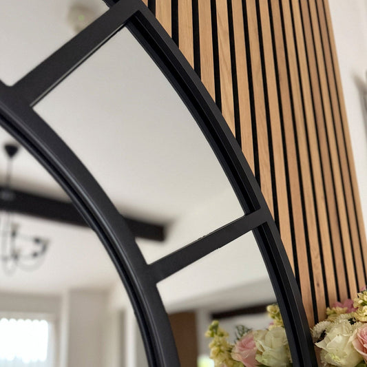 Black Metal Arched Window Mirror - 95cm x 120cm