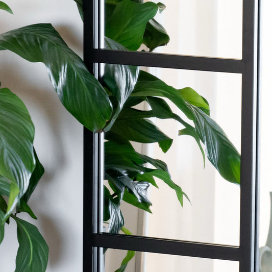 Full Length Black Metal Arched Window Mirror - 180cm x 105cm.