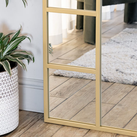 Full Length Gold Metal Arched Window Mirror - 200cm x 120cm