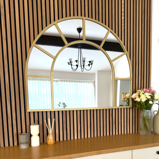 Gold Metal Arched Window Mirror - 95cm x 120cm