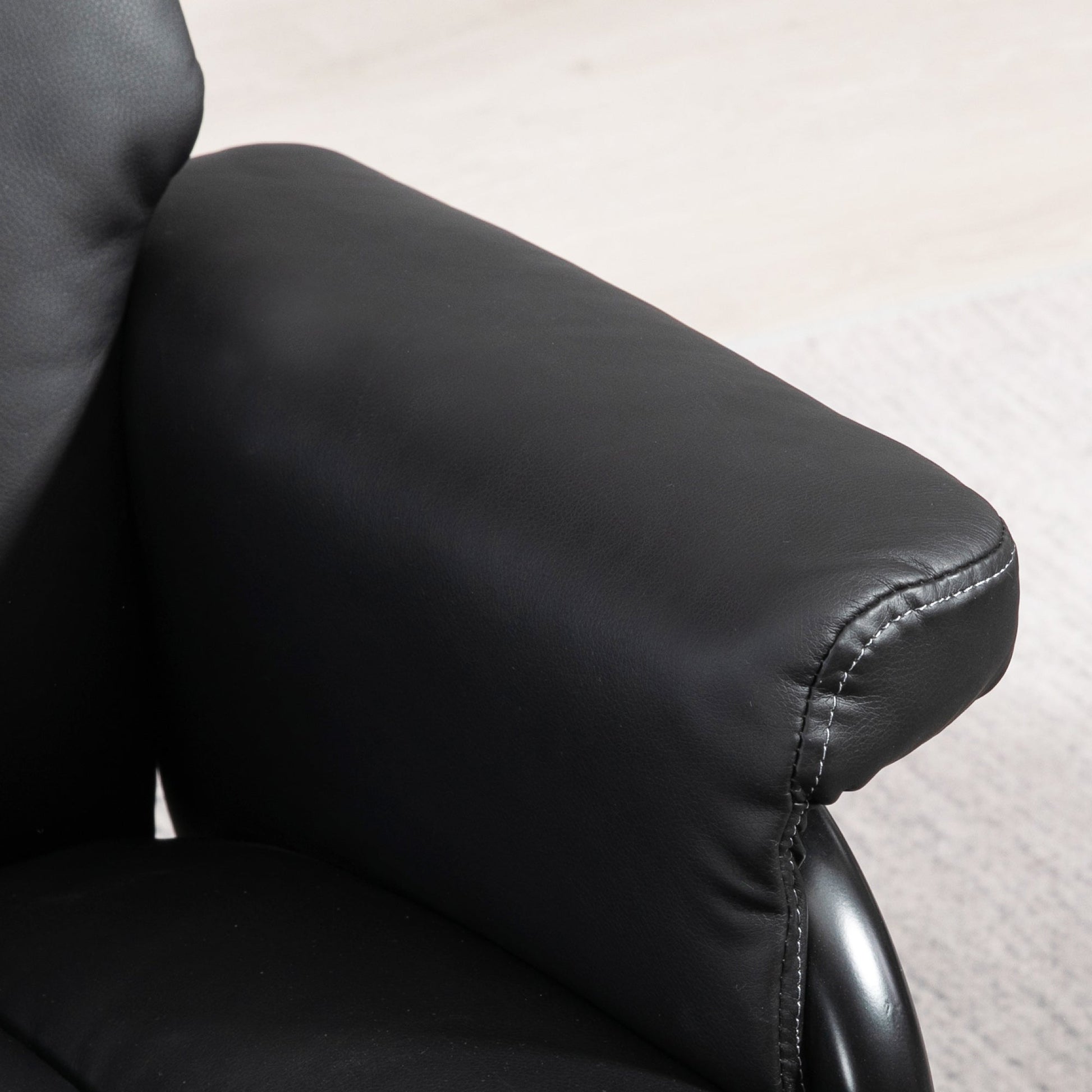Swivel Recliner Chair with Footstool, PU Leather Recliner Armchair with Ottoman, Steel Base, Upholstered Reclining Chair for Living Room, Bedroom, Office, Black