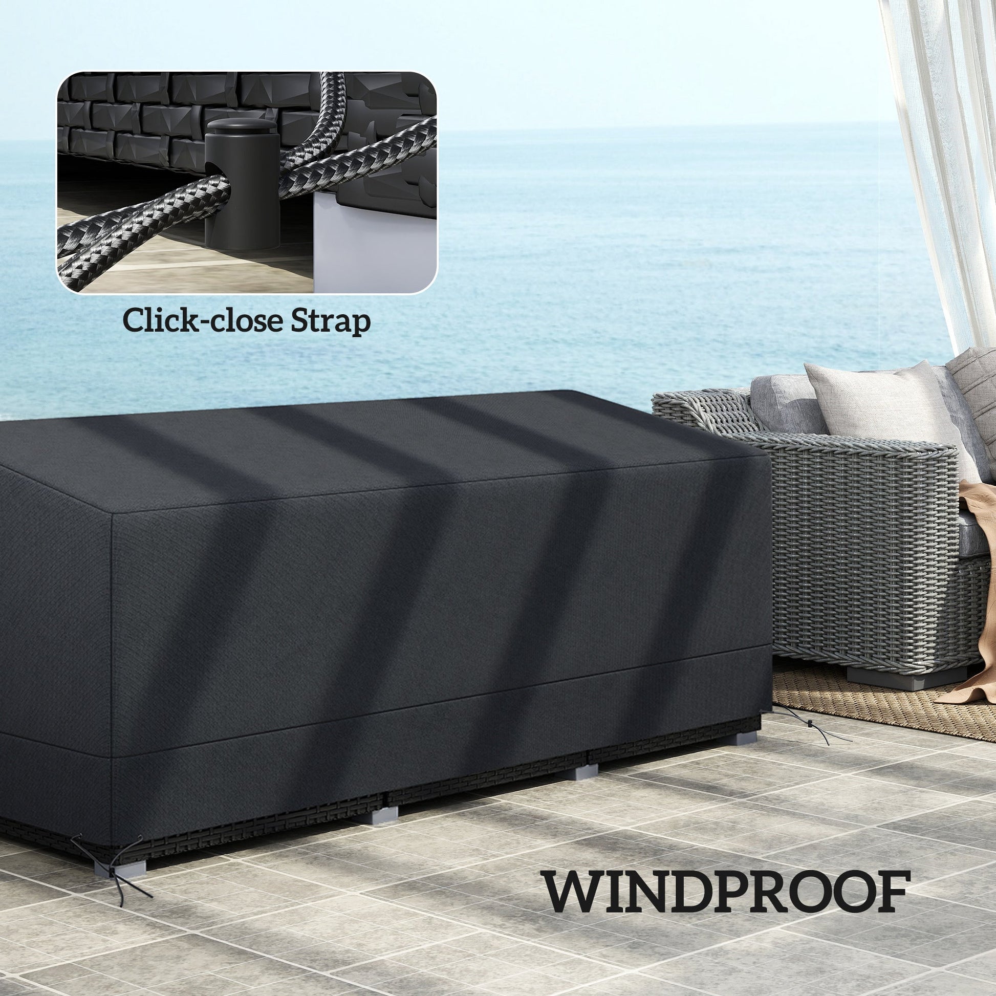 Rectangular Patio Furniture Cover for 3 Seater Sofa Bistro Set, Water UV Resistant Protection 600D Oxford Fabric Rattan Lounge Clean Cover, 190 x 72 x 76cm, Black
